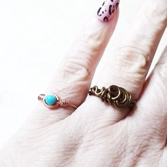 Trending! Sexy! Slim! Dainty! Turquoise Gemstone Ring + Durable Copper! Sz 7 - Picture 6 of 9
